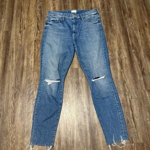Mother High Waisted Looker Ankle Fray Jeans Women's 31 Distressed in Spice it Up